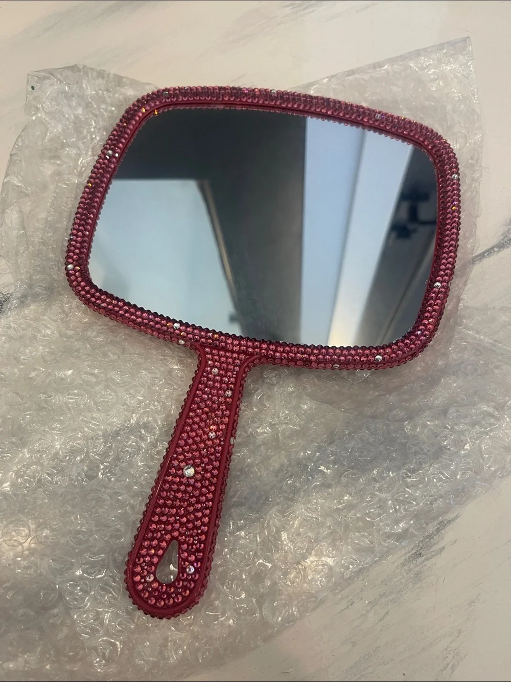 NWOT Barbie Hot Pink Rhinestone Hand Mirror with Silver Logo